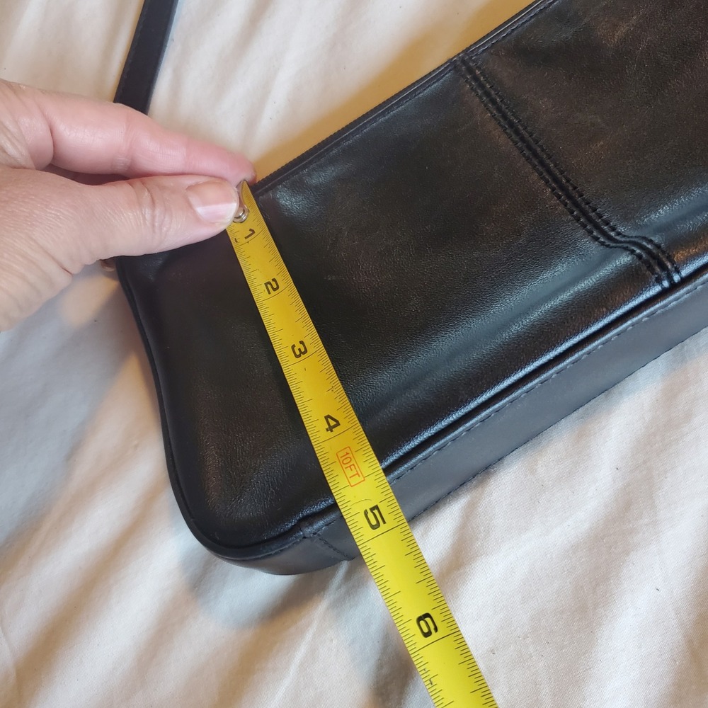 Vintage Black Leather Baguette Shoulder Bag Minimalist Y2K Clutch - Picture 7 of 8